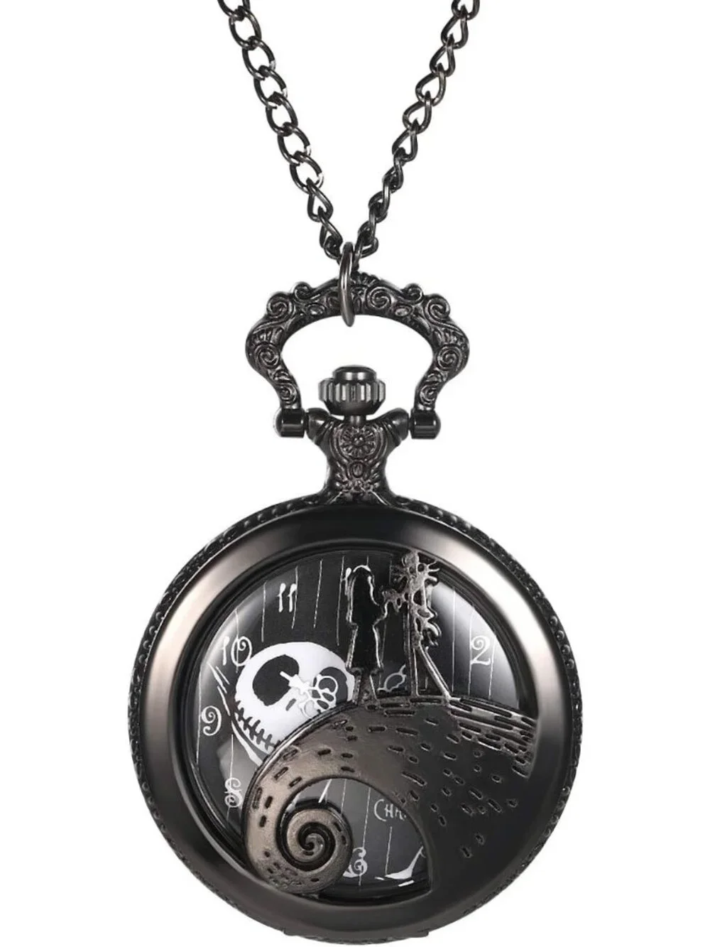 Unisex Black Analog Christmas Antique Quartz Pendant Necklace Round Pocket Watch